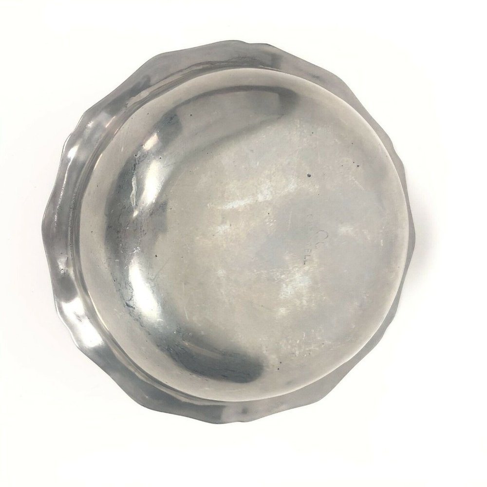 Vintage CC Cantrell Pewter Serving Bowl Dinnerware Scalloped Edges 10" Diameter